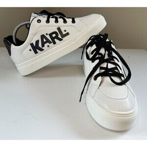 KARL LAGERFELD Paris Women’s Sneakers Size 9.5 Black/White Logo Lace-Up Glitter